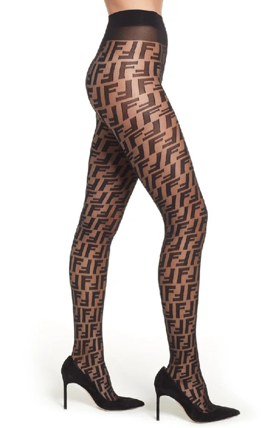 Shop Fendi Double F Logo Tights In Black