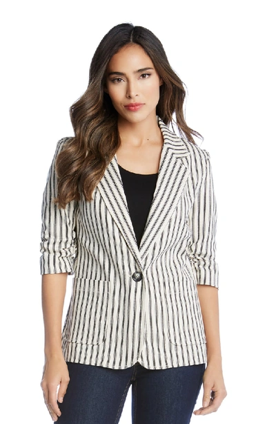 Karen Kane Ruched Sleeve Blazer In Stripe