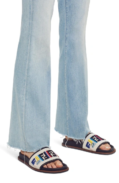 Shop Mother Frayed Flare Jeans In Swimming Pool Sunday