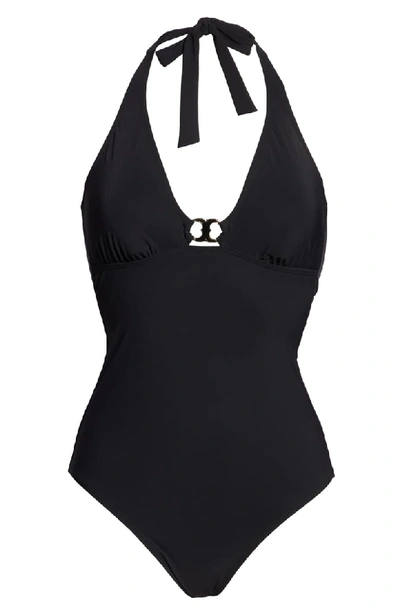 Shop Tory Burch Gemini Link One-piece Swimsuit In Black