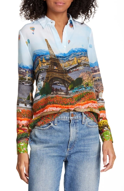 Shop Alice And Olivia Willa Silk Blouse In Paris Collage Multi