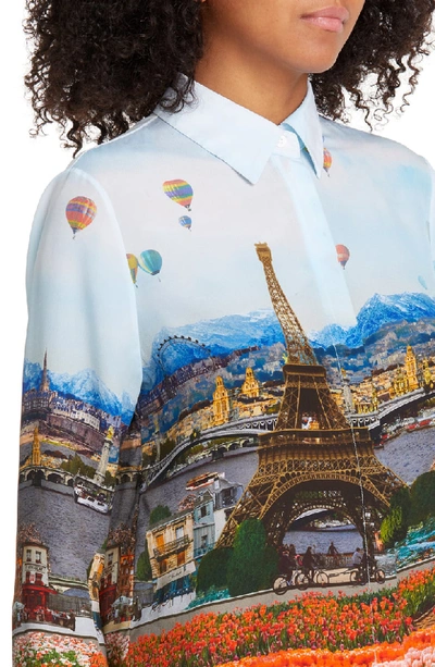 Shop Alice And Olivia Willa Silk Blouse In Paris Collage Multi