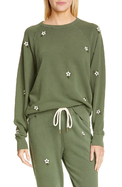 The Great The College Sweatshirt With Floral Embroidery In Army Green ModeSens