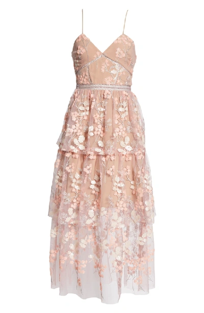 Shop Self-portrait Embellished Floral Midi Dress In Pink