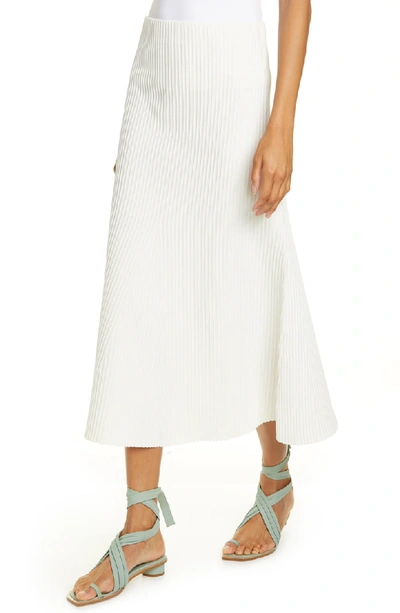 Shop Tibi Tech Ribbed Midi Skirt In Cream Multi