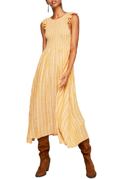 Shop Free People Butterflies Chambray Midi Dress In Gold