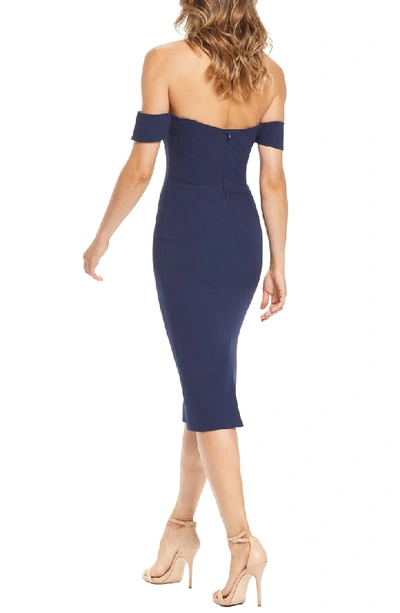 Shop Dress The Population Bailey Off The Shoulder Body-con Dress In Midnight Blue
