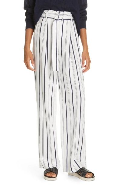 Shop Vince Belted Stripe Pants In Off White