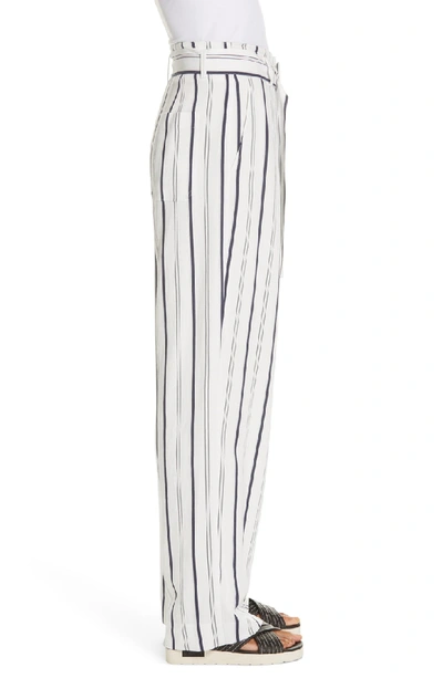 Shop Vince Belted Stripe Pants In Off White