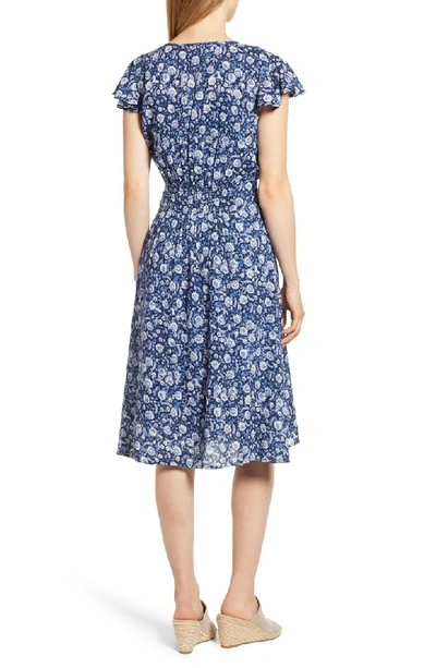 Shop Lucky Brand Olivia Tie Neck Midi Dress In Blue Multi