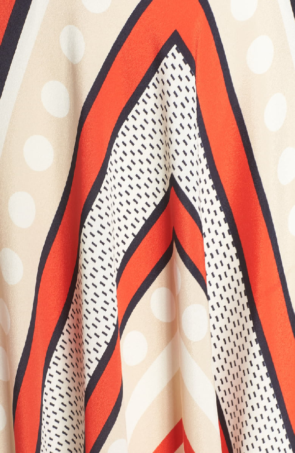 scarf print crêpe de chine fit & flare maxi dress