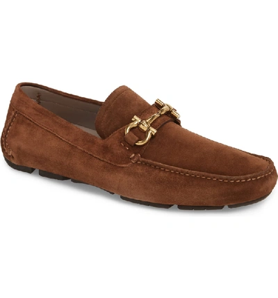 Shop Ferragamo Parigi Bit Driving Moccasin In Brown Suede