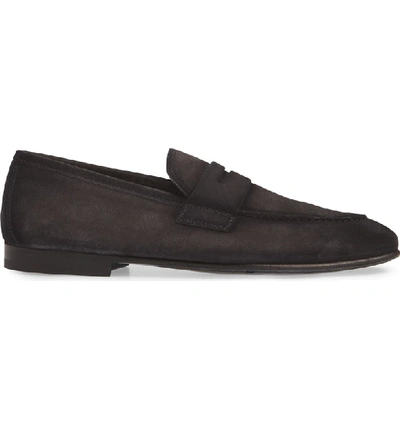 Shop To Boot New York Enzo Apron Toe Penny Loafer In Grey Suede/ Leather