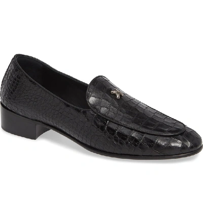 Shop Giuseppe Zanotti Croc Embossed Loafer In Black