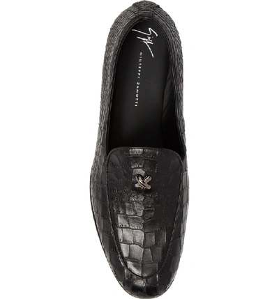 Shop Giuseppe Zanotti Croc Embossed Loafer In Black