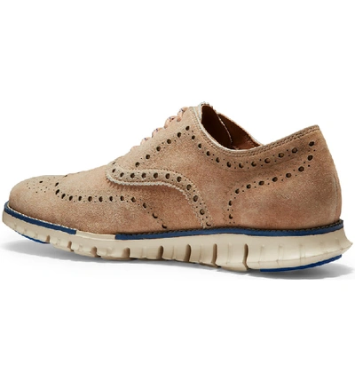 Shop Cole Haan Zerogrand Wingtip Derby In Denim Extra Camel Suede