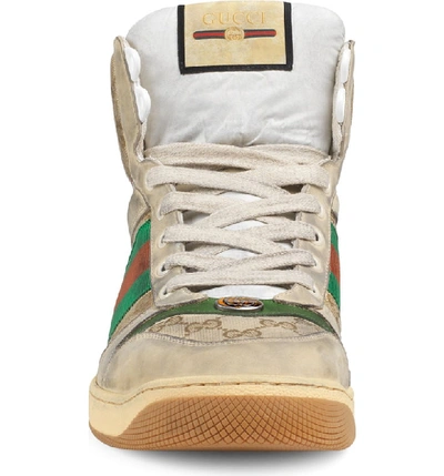 Shop Gucci Screener High Top Sneaker In Sand/ Green/ Red