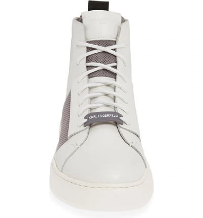 Shop Karl Lagerfeld High Top Sneaker In Light Grey/ White Leather