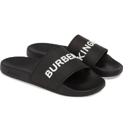 Shop Burberry Furley Slide Sandal In Black / Optic White