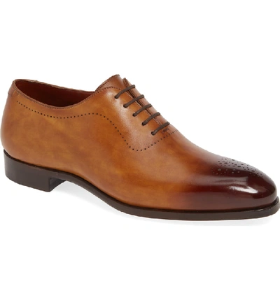 Shop Magnanni Bryant Medallion Toe Oxford In Brown Leather