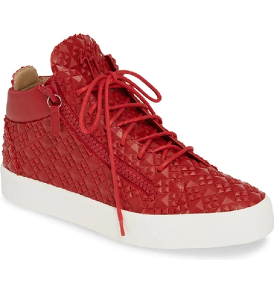 Shop Giuseppe Zanotti Textured Sneaker In Fiamma/ Red
