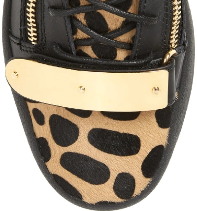 Shop Giuseppe Zanotti Gold Bar Genuine Calf Hair Sneaker In Pony Leopard