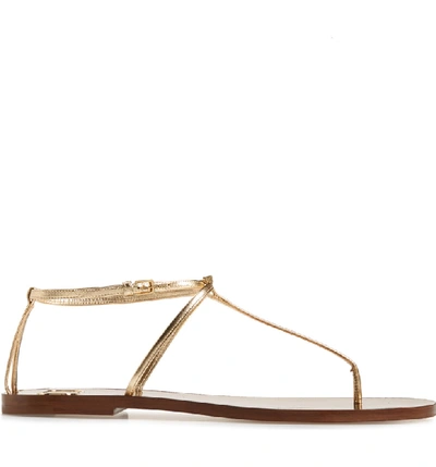 Shop Valentino Rockstud T-strap Sandal In Dark Gold