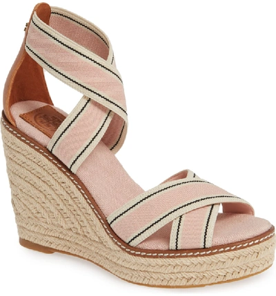 Shop Tory Burch Frieda Espadrille Wedge Sandal In Blush Stripe/ Tan