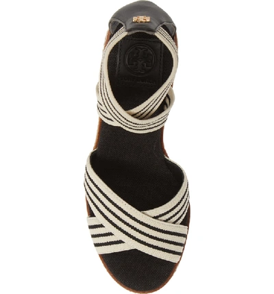 Shop Tory Burch Frieda Espadrille Wedge Sandal In Black And White Stripe/ Black