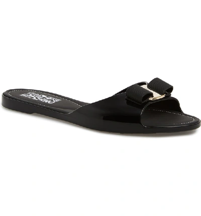 Shop Ferragamo Cirella Bow Slide Sandal In Black