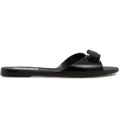 Shop Ferragamo Cirella Bow Slide Sandal In Black