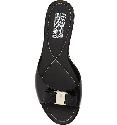 Shop Ferragamo Cirella Bow Slide Sandal In Black