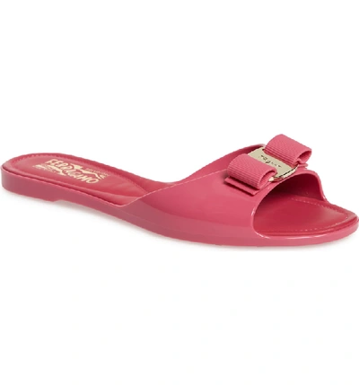 Shop Ferragamo Cirella Bow Slide Sandal In Bubblegum