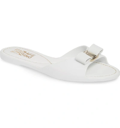 Shop Ferragamo Cirella Bow Slide Sandal In White