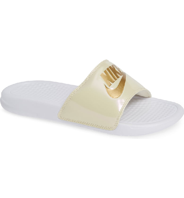 nike benassi white gold