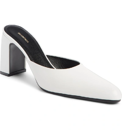 Balenciaga Women's Block-heel Leather Mules In Blanc Optique | ModeSens