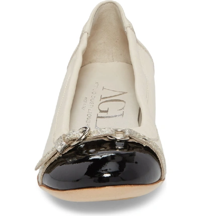 Shop Agl Attilio Giusti Leombruni Cap Toe Ballet Flat In Ivory/ Black Combo Leather