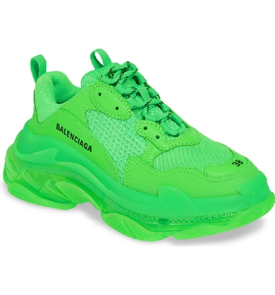 Shop Balenciaga Triple S Low Top Sneaker In Green Fluo