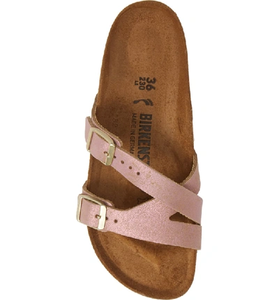 Shop Birkenstock Yao Metallic Slide Sandal In Washed Metallic Pink Leather