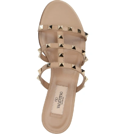 Shop Valentino Rockstud Slide Sandal In Camel Leather