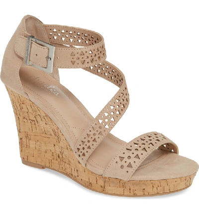 Shop Charles By Charles David Landon Perforated Wedge Sandal In Nude Fabric