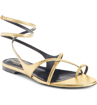 Shop Saint Laurent Gia Nu Pieds Sandal In Gold Leather