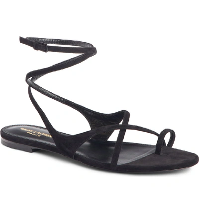 Saint Laurent Gia Wrap-around Suede Sandals In Black | ModeSens