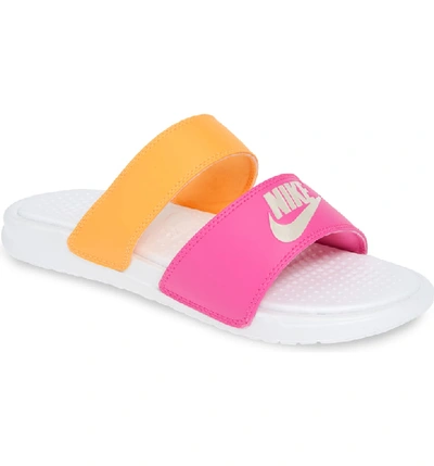 Shop Nike 'benassi - Ultra' Slide Sandal In White/ Metallic White/ Orange