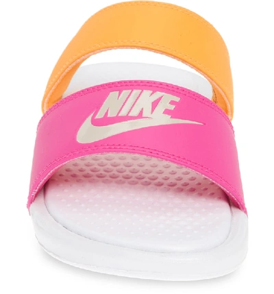 Shop Nike 'benassi - Ultra' Slide Sandal In White/ Metallic White/ Orange