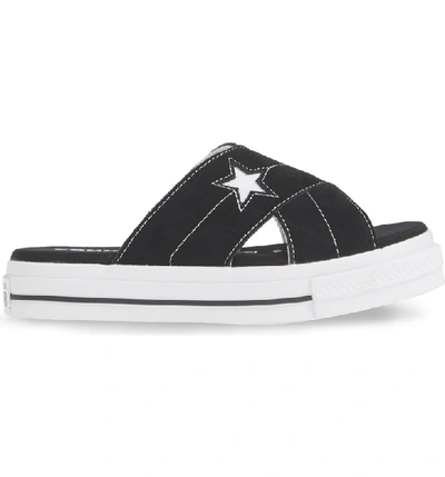 Shop Converse One Star Platform Slide Sandal In Black/ Egret/ White