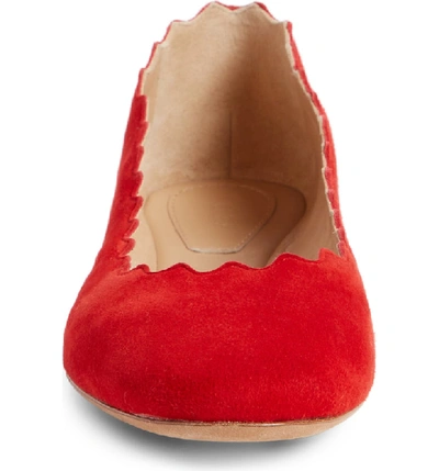 Shop Chloé 'lauren' Scalloped Ballet Flat In Red Flame