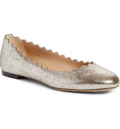 Shop Chloé 'lauren' Scalloped Ballet Flat In Grey Glitter