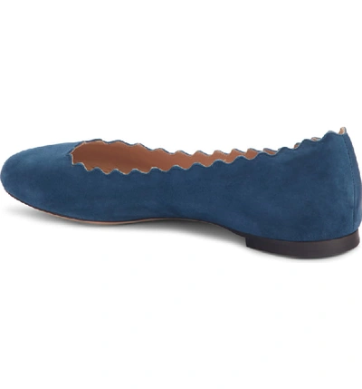 Shop Chloé Lauren Scalloped Ballet Flat In Majolica Blue