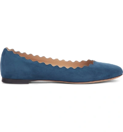 Shop Chloé Lauren Scalloped Ballet Flat In Majolica Blue